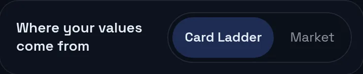 The value-mode switch between Card Ladder and market values