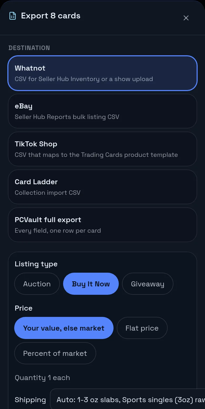 The Export sheet with the marketplace picker
