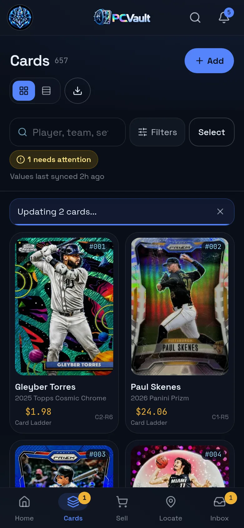 Eight cards selected on the Cards screen with Export ready