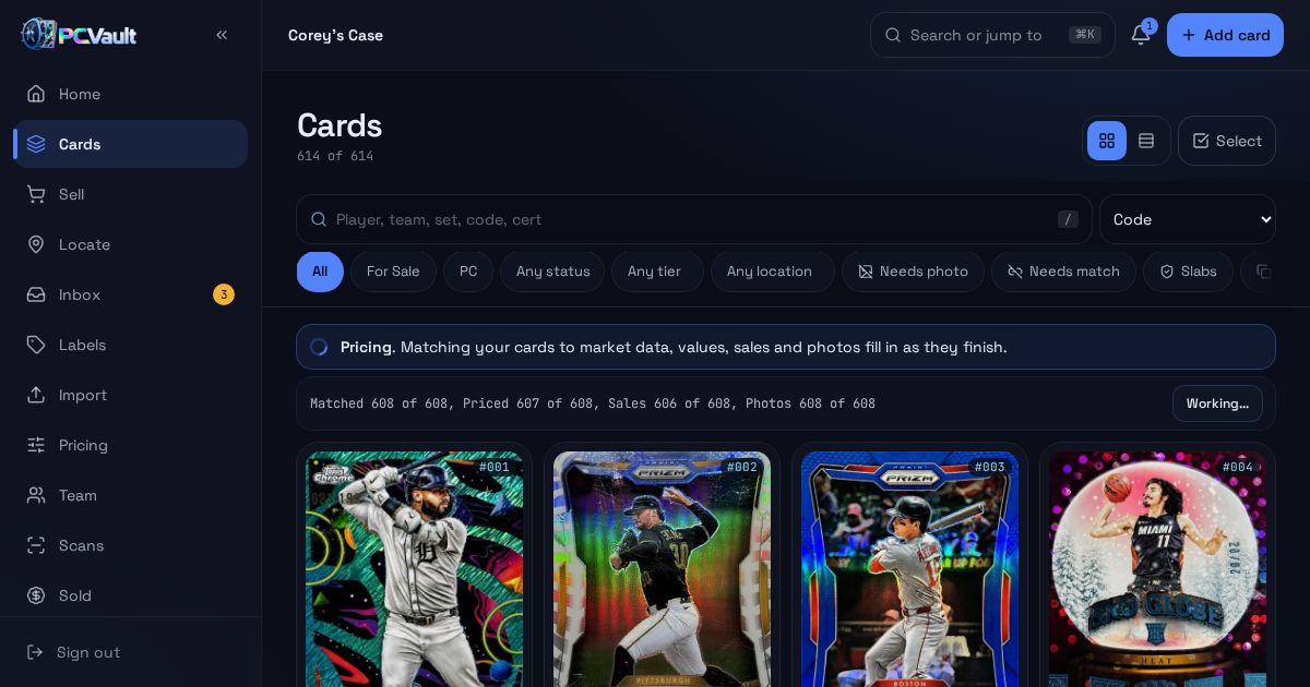 Cards after import