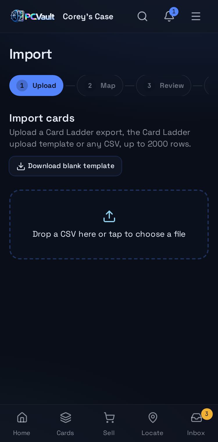 Import and enrichment on PCVault, phone screen