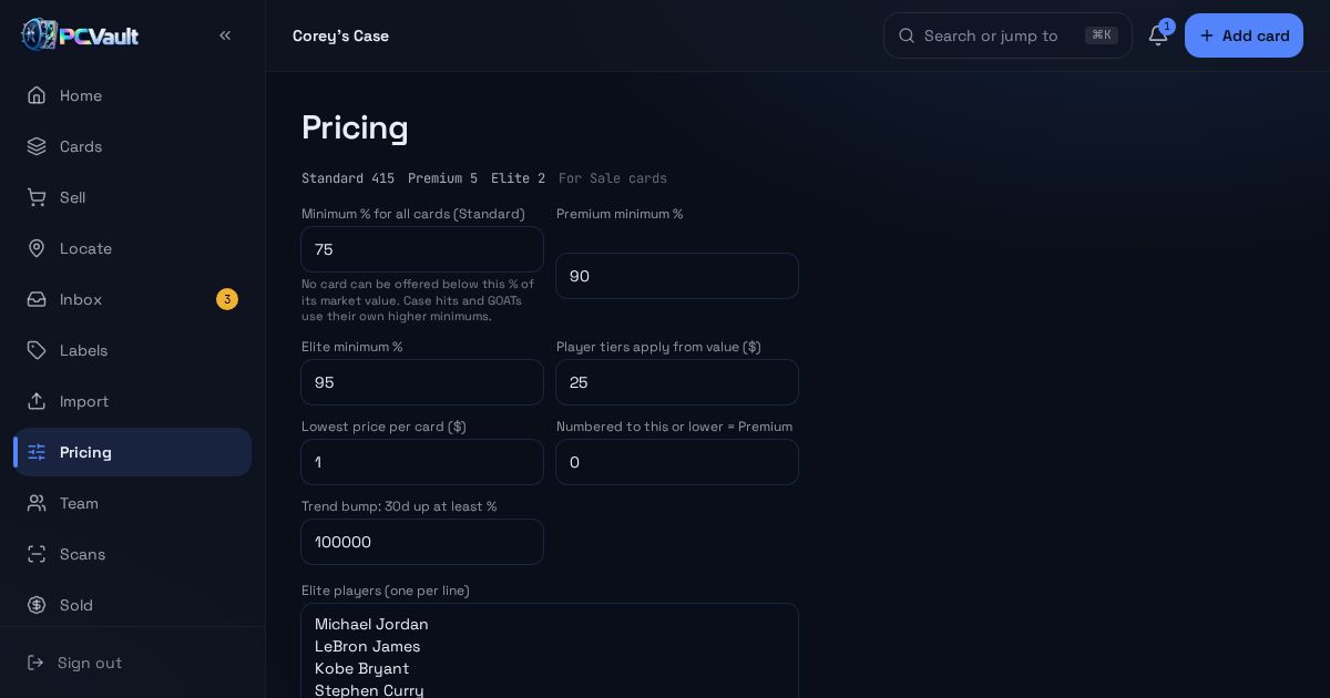 Pricing tiers and minimum percents