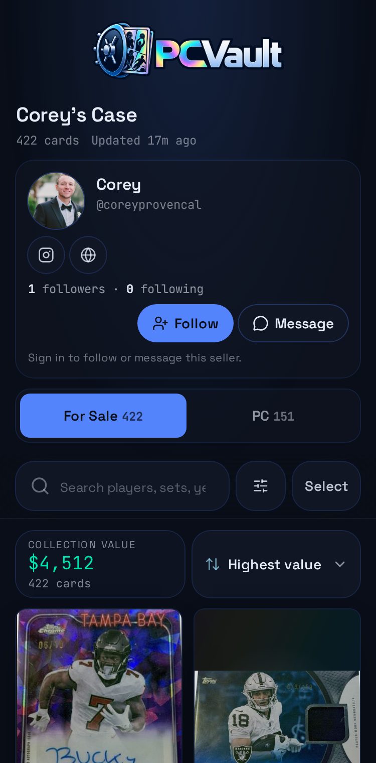 Showcase page on PCVault, phone screen