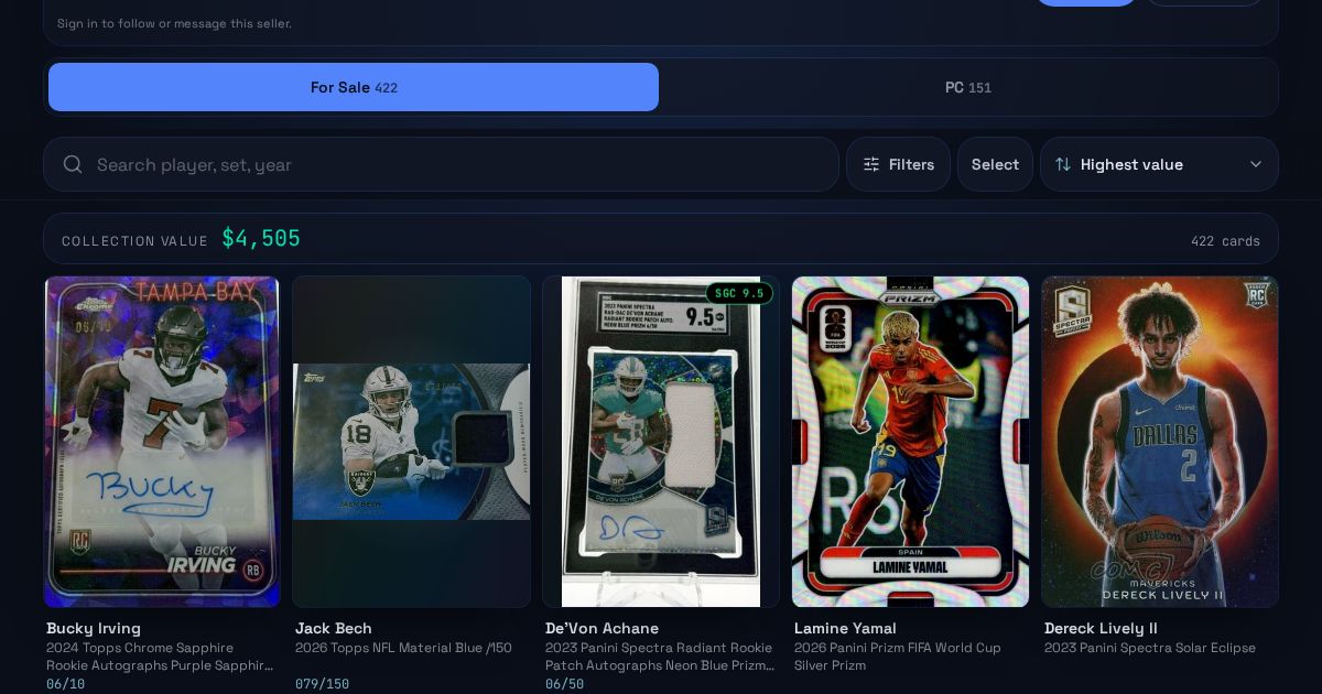 Showcase page with card grid