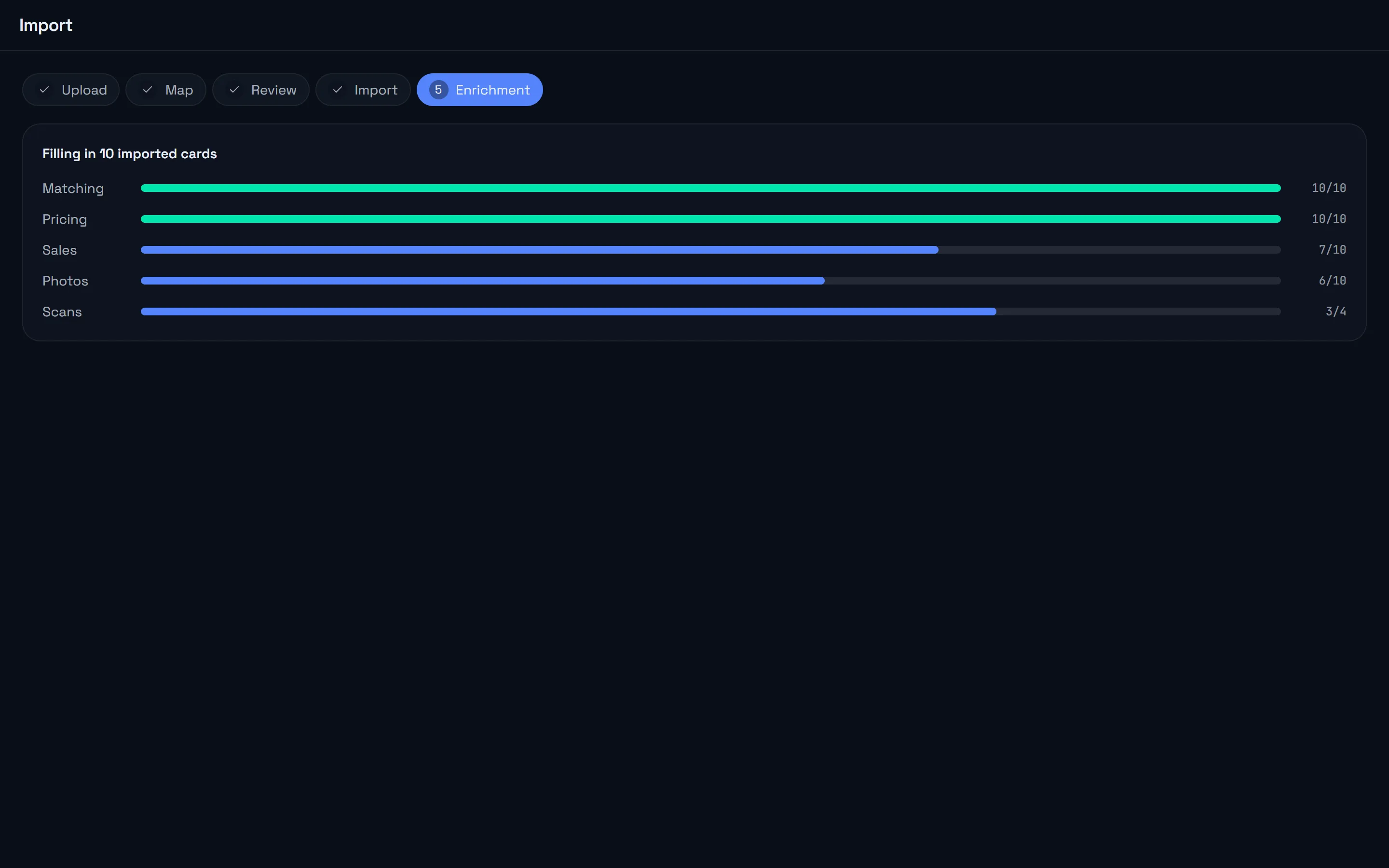 The Import screen mapping CSV columns