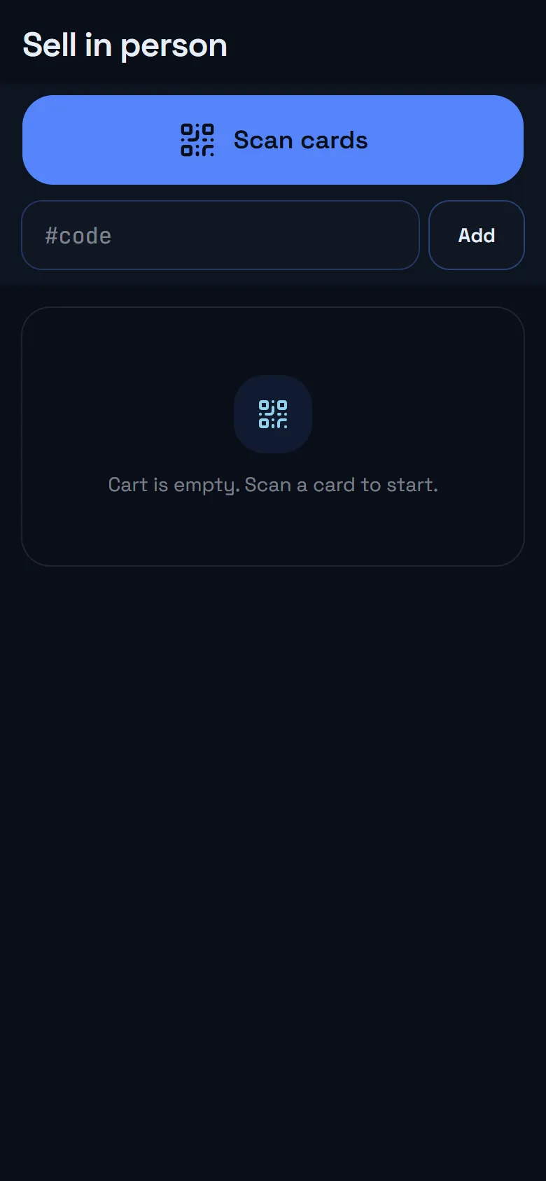 Sell mode with a cart of cards